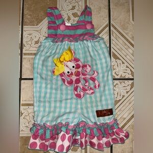 Kids Striped and Checkered Romper with Octopus Design